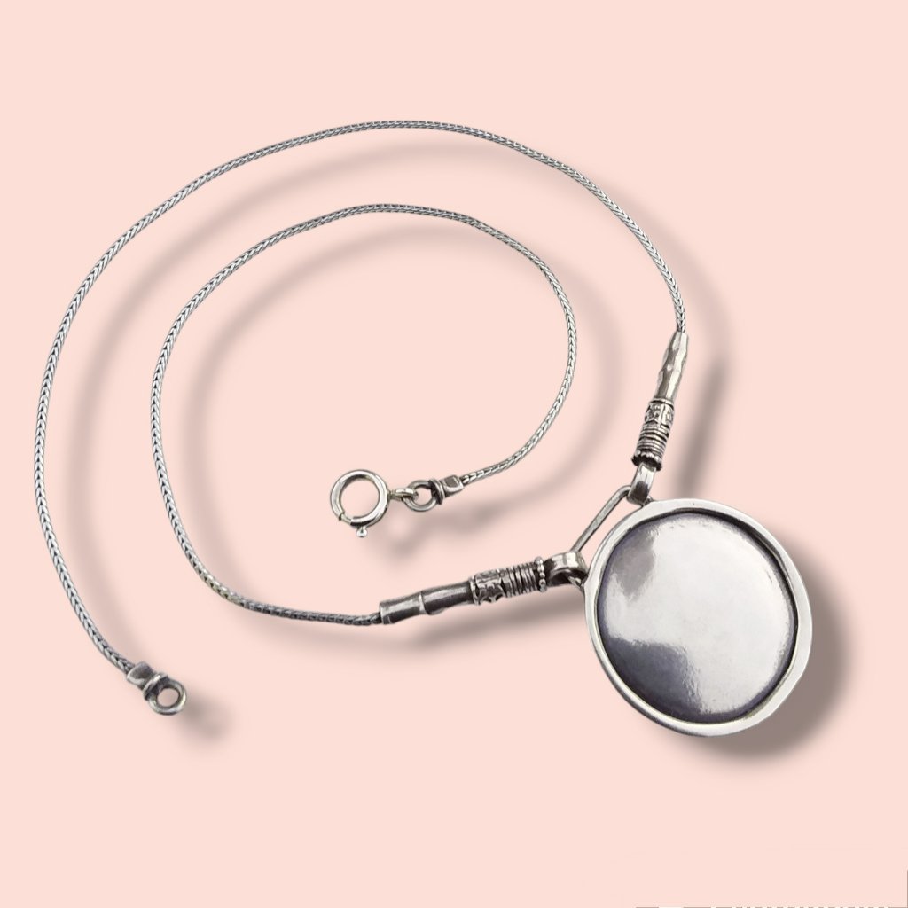 Shablool Didae Necklace 925 Sterling Silver Round Pendant Foxtail Chain 16.5in